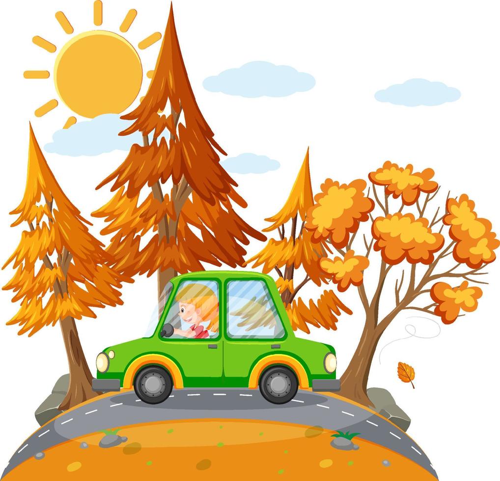 Simple cartoon of man driving a car on the road vector