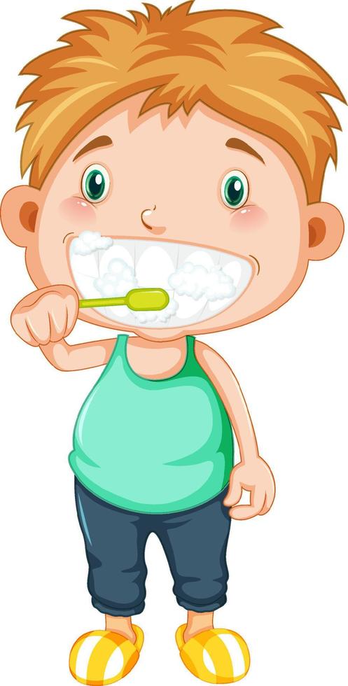 niño de dibujos animados cepillarse los dientes vector