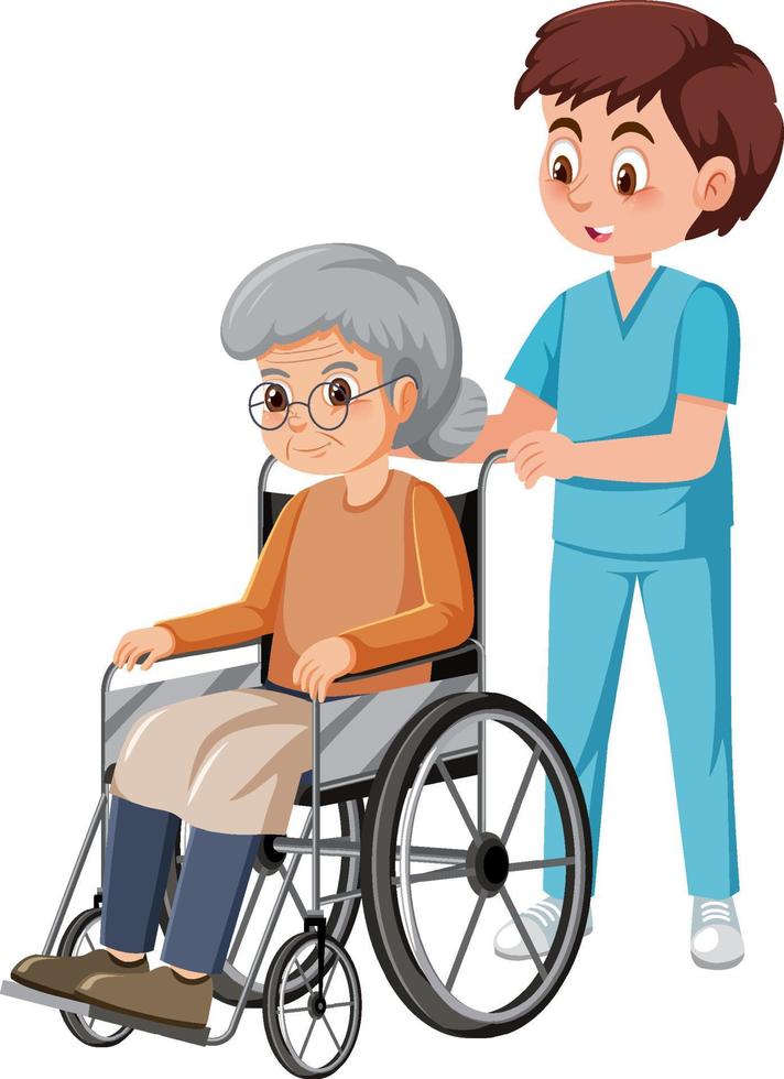 Elderly woman in wheelchair and nurse man vector