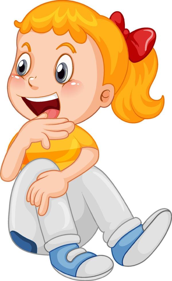 Happy girl cartoon character sitting on white background vector
