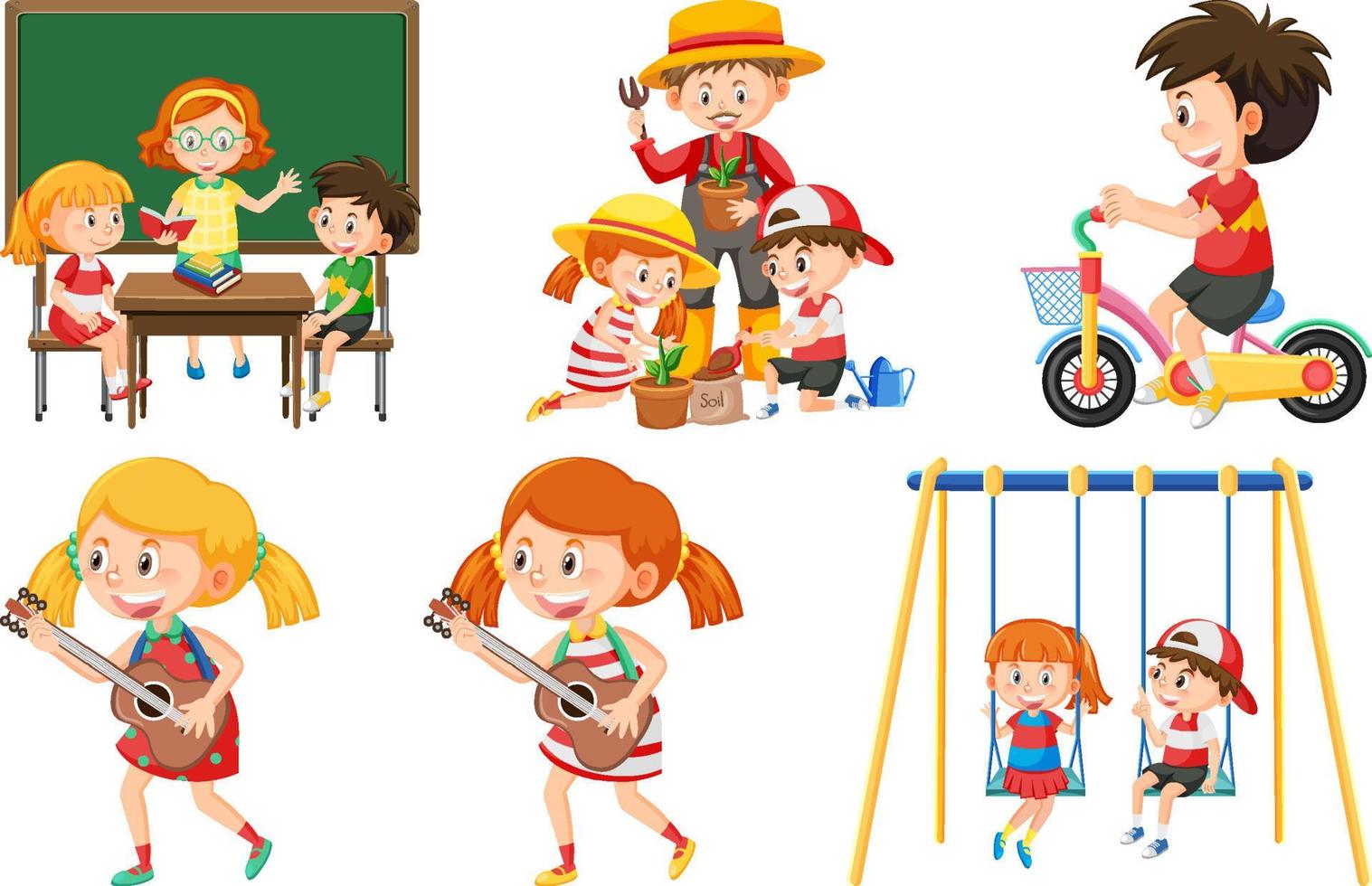 conjunto de niños haciendo diferentes actividades. vector