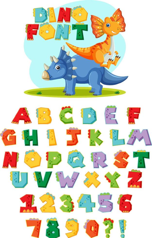 English alphabet A-Z with dinosaur cartoon characters vector