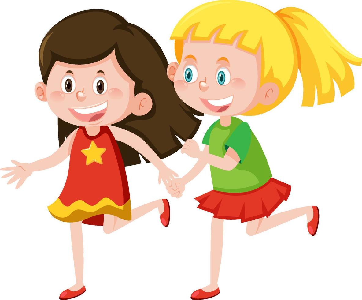 Two cute girls holding hands together vector