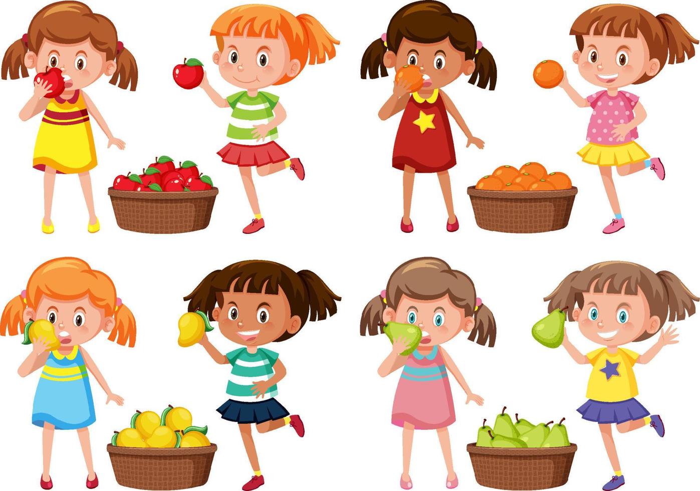 niños con frutas en cestas vector