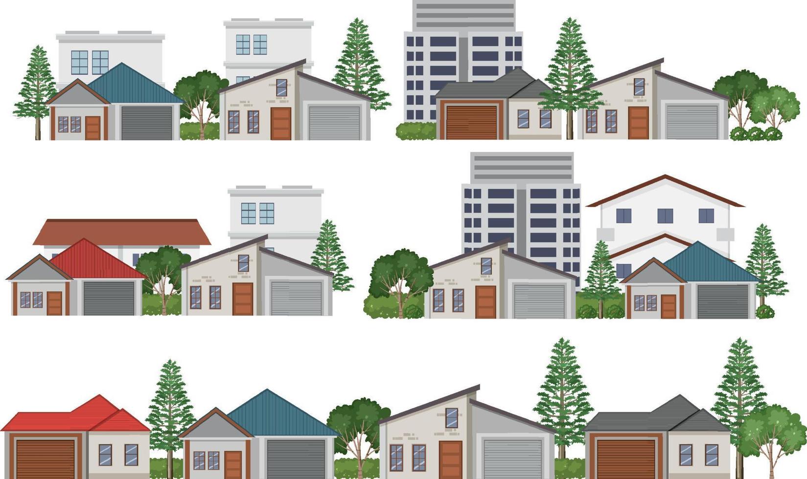 Isolated urban villages set vector