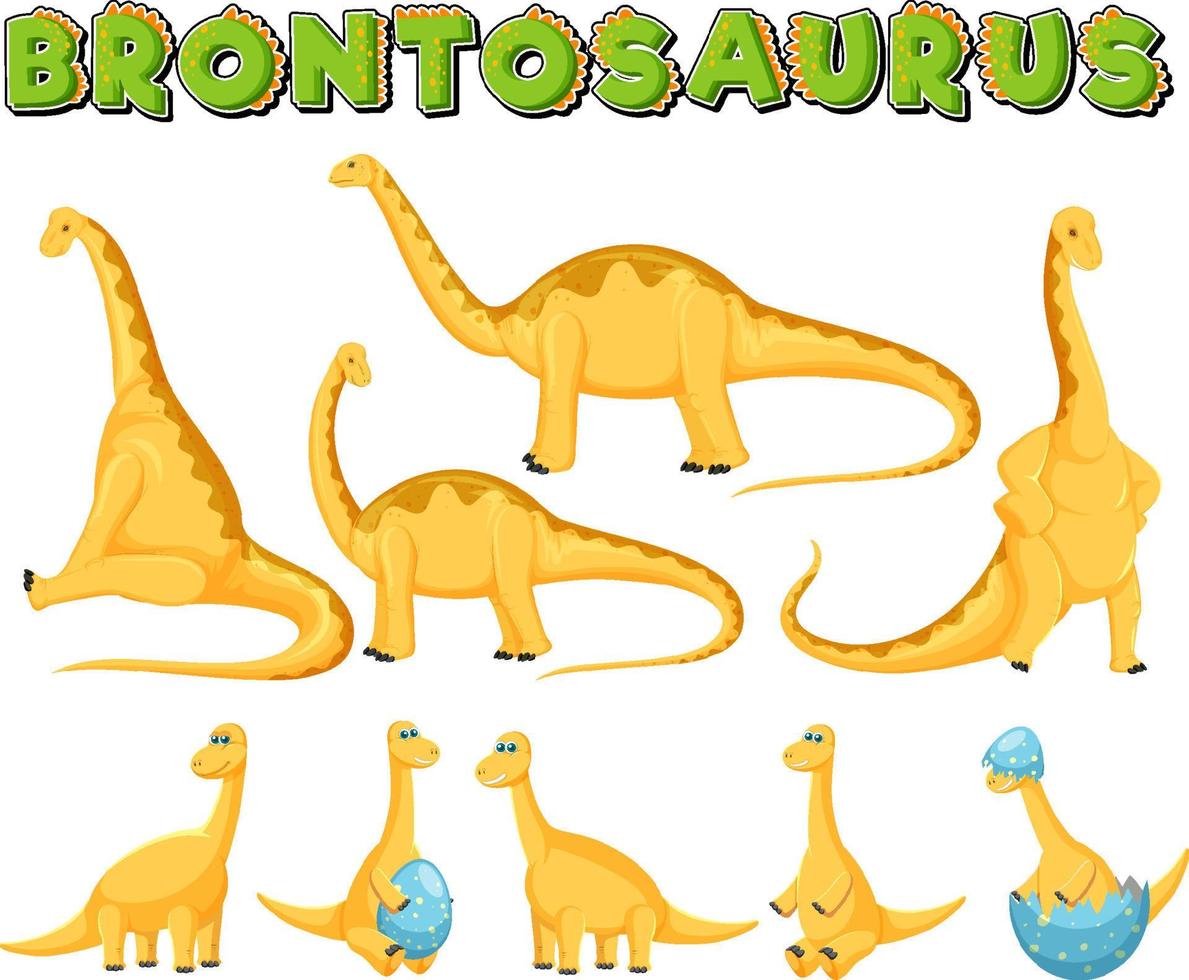 Different cute brontosaurus dinosaur cartoon characters vector