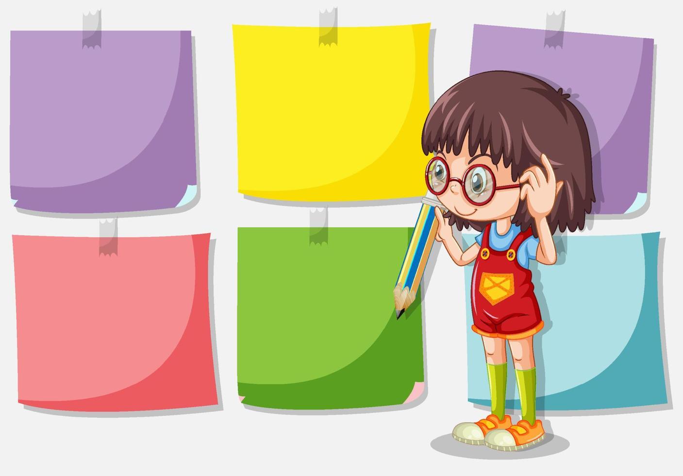 Cute girl cartoon character with colour notepad vector