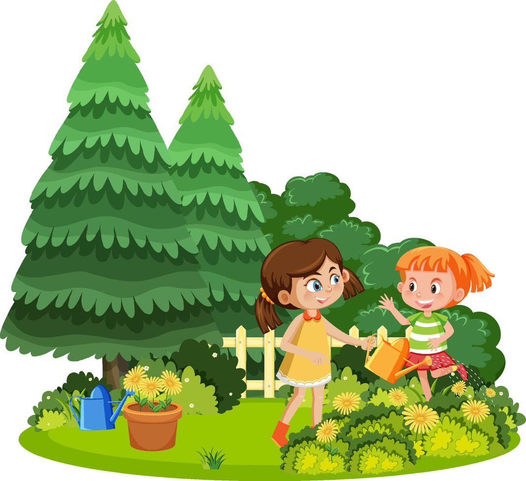 Happy people in the park gardening vector