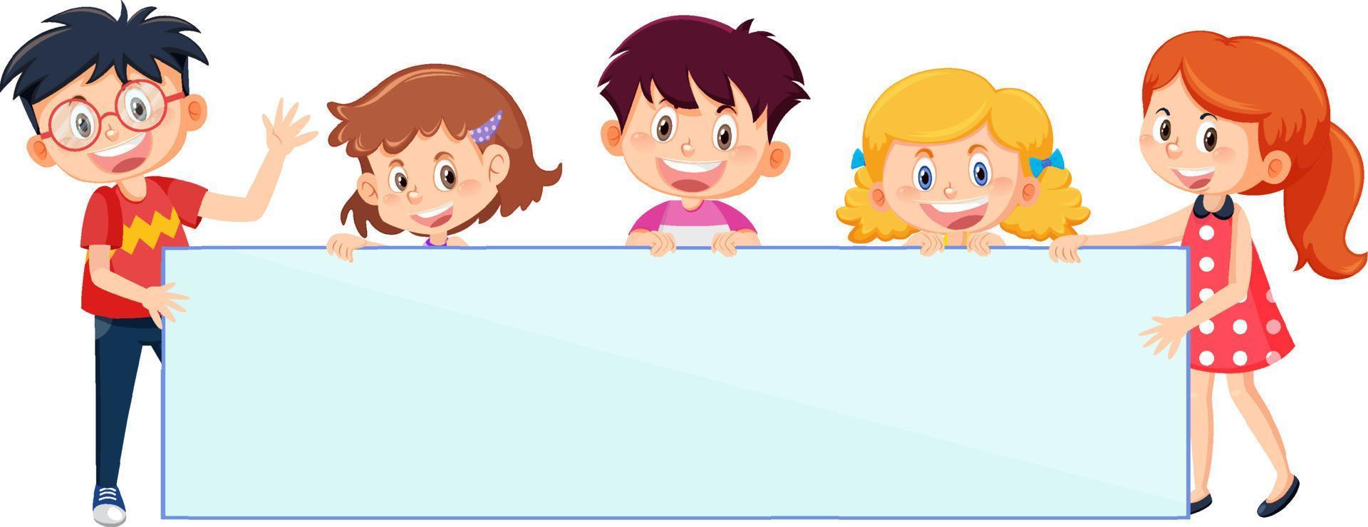 Children with blank board in cartoon style vector