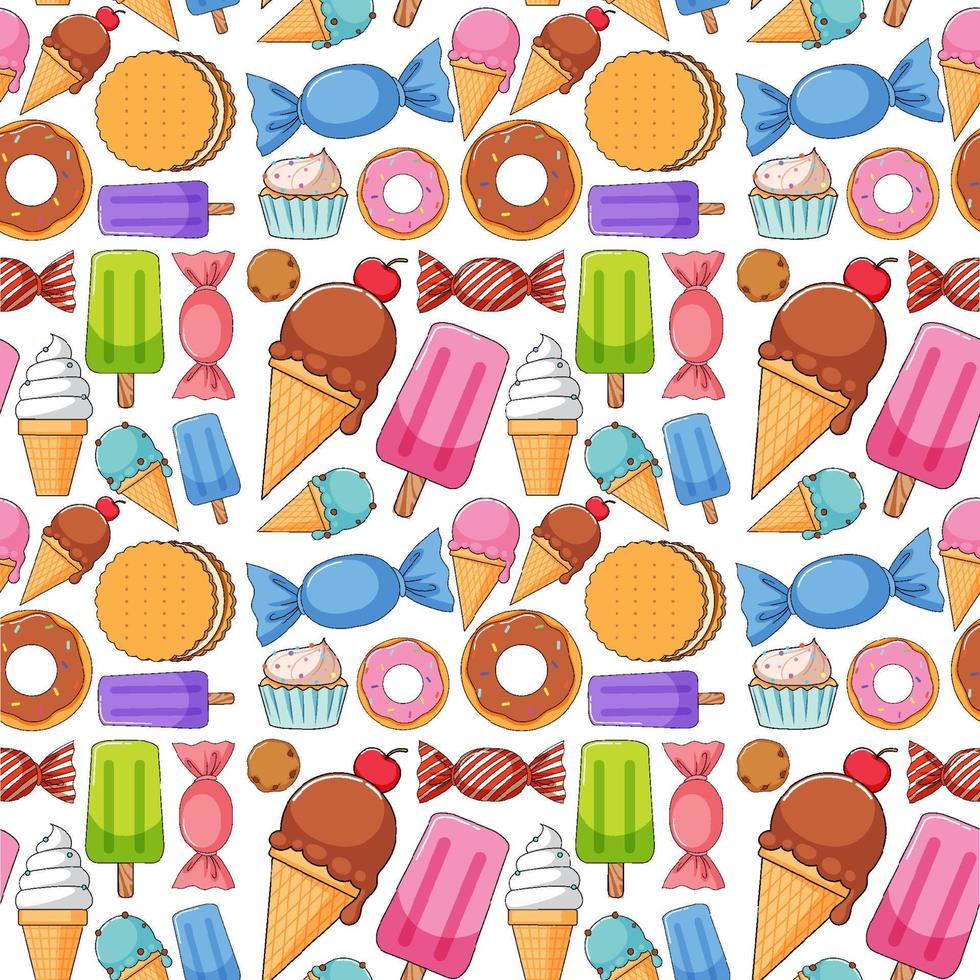 Seamless background design with many dessert vector