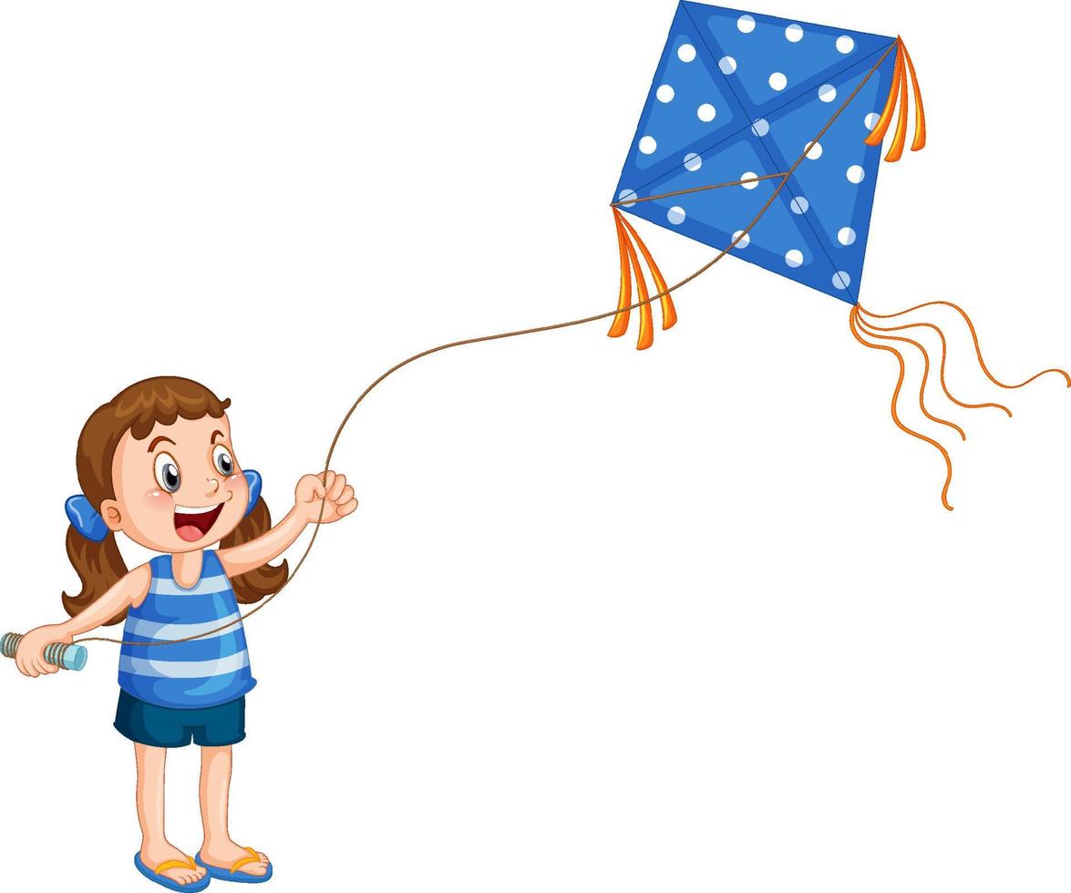 Cartoon girl playing kite vector