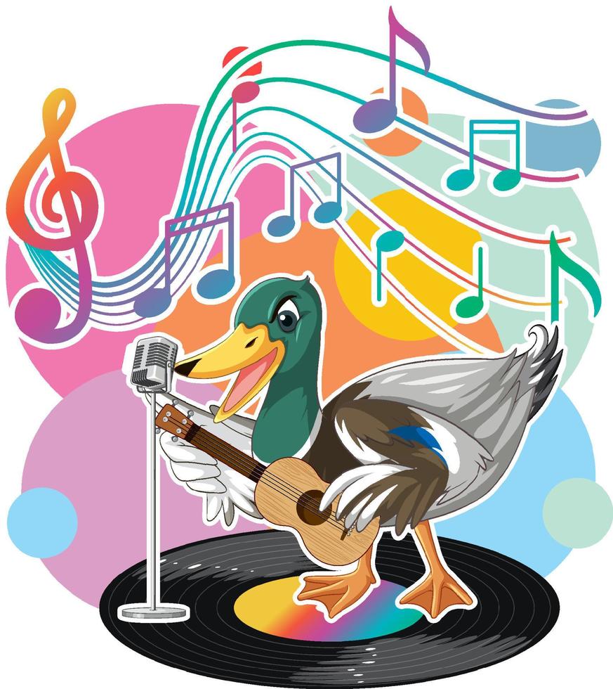 Singer duck cartoon with music melody symbols vector