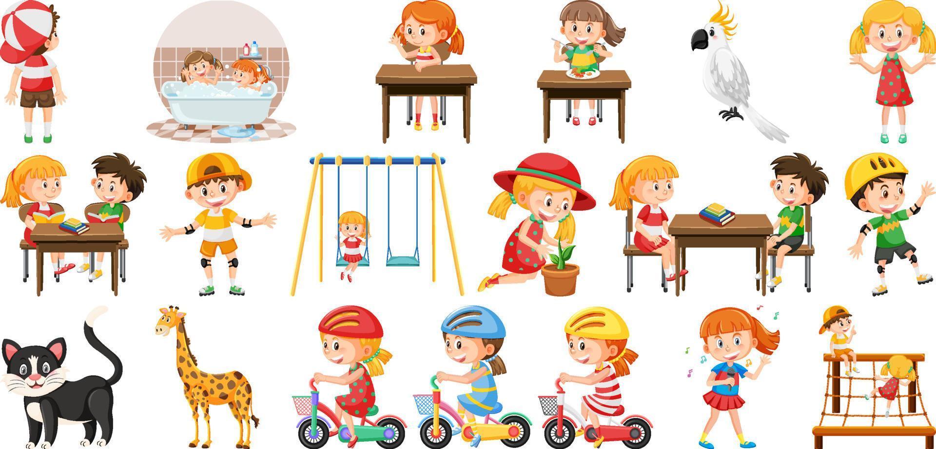 Set of cute kids and objects vector