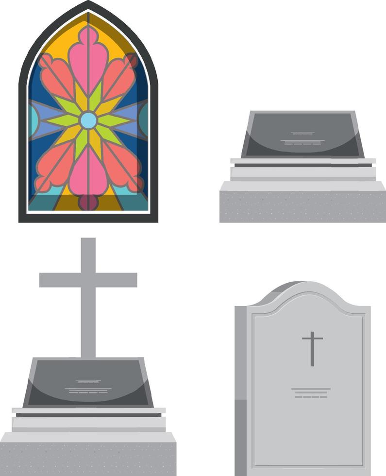 Set of different gravestones on white background vector