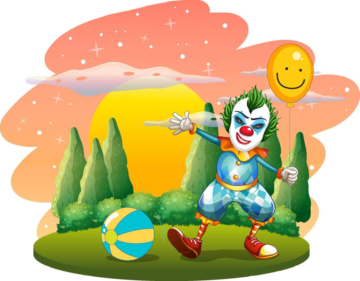 Isolated outdoor scene with clown cartoon characters vector