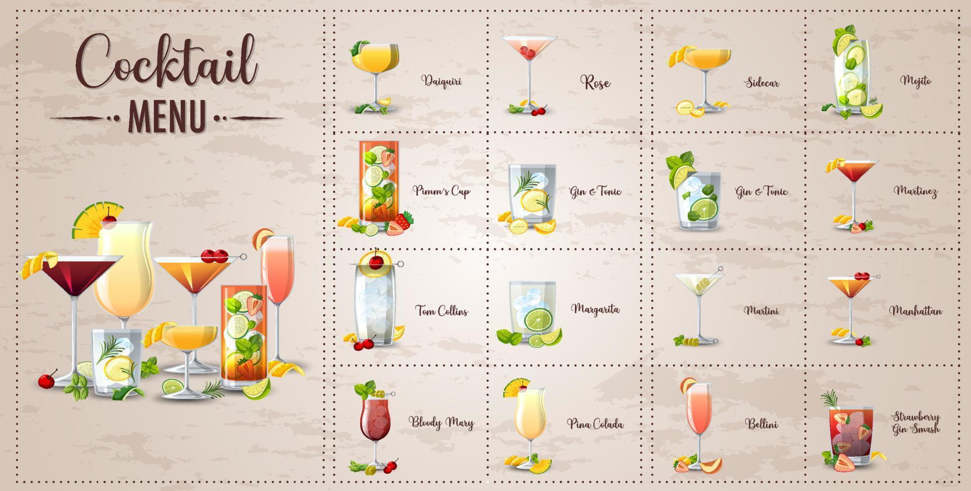 A printed menu of cocktails vector