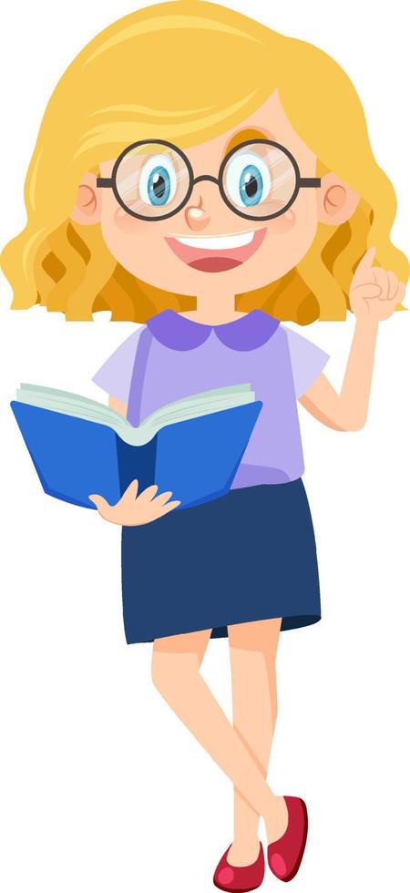 Girl standing reading a book vector