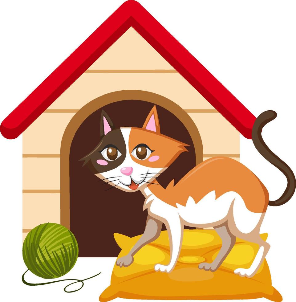 A cat with house in cartoon style vector