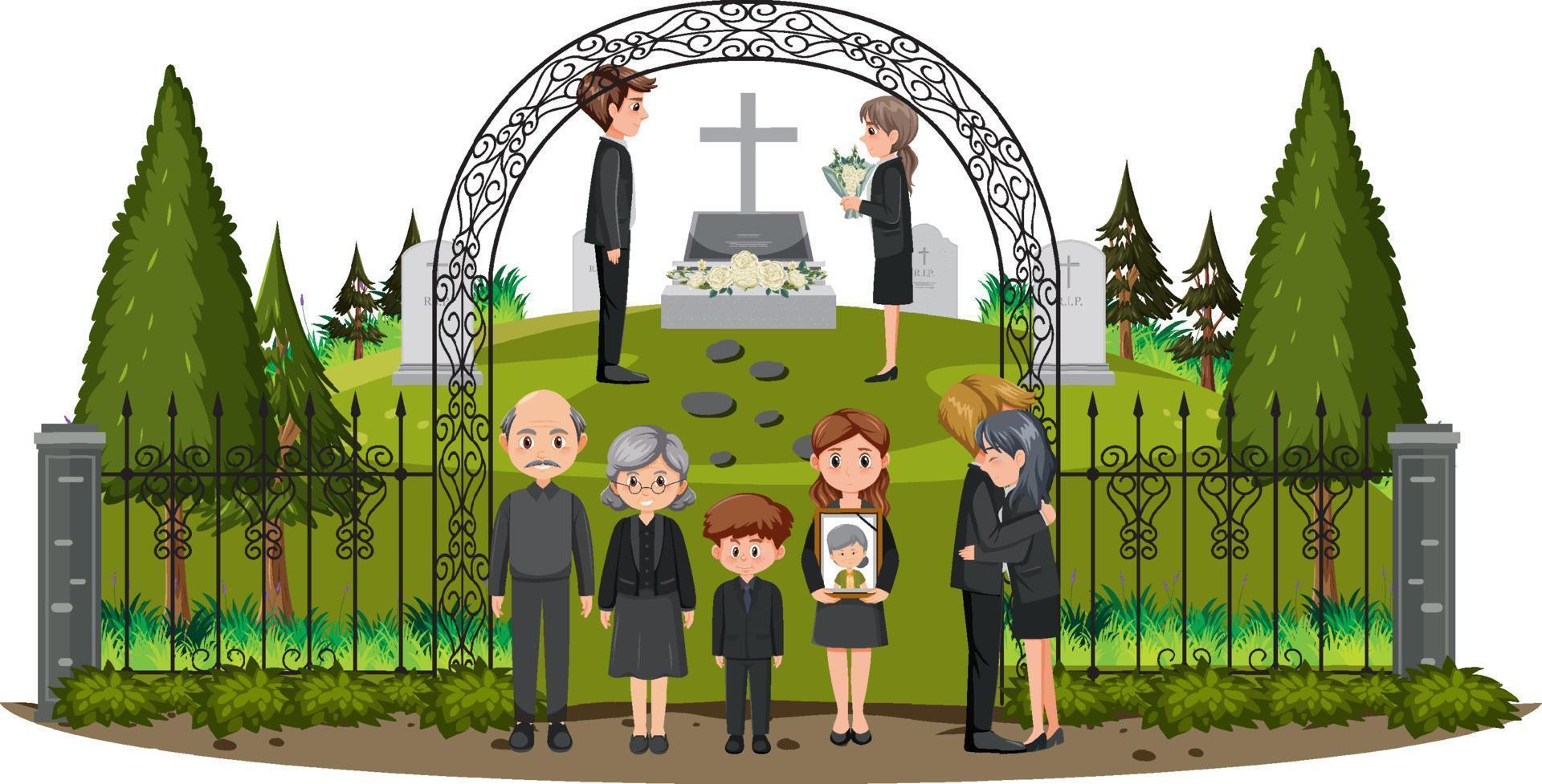 People at funeral ceremony vector