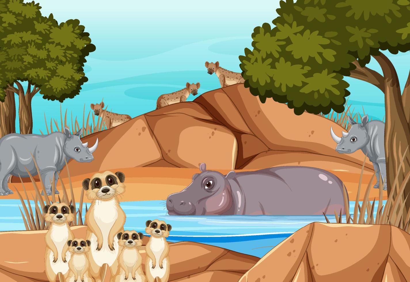 Dryland forest with animals vector