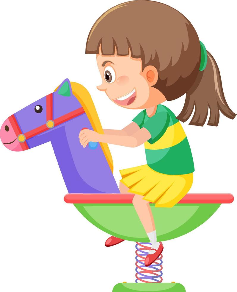 Cartoon girl riding on spring rocking horse vector