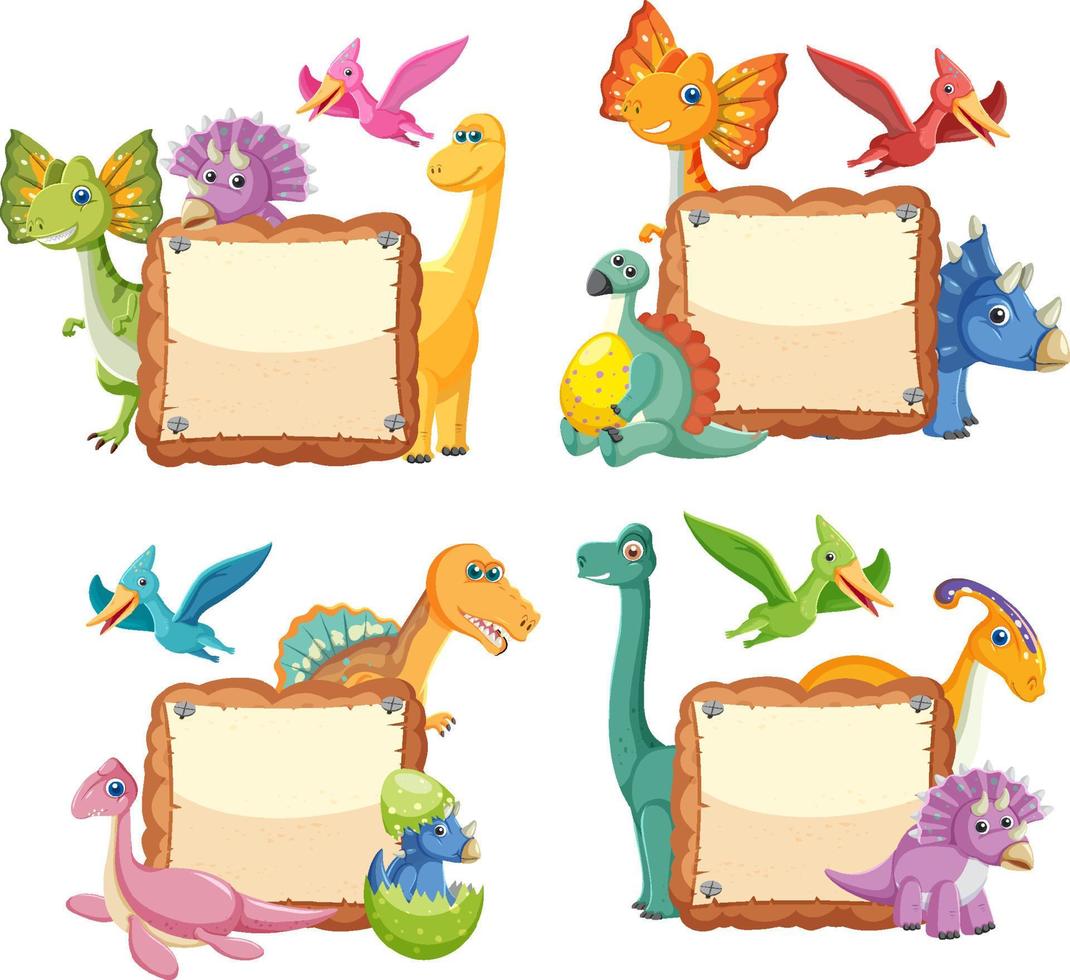 Empty board with cute dinosaurs cartoon characters vector