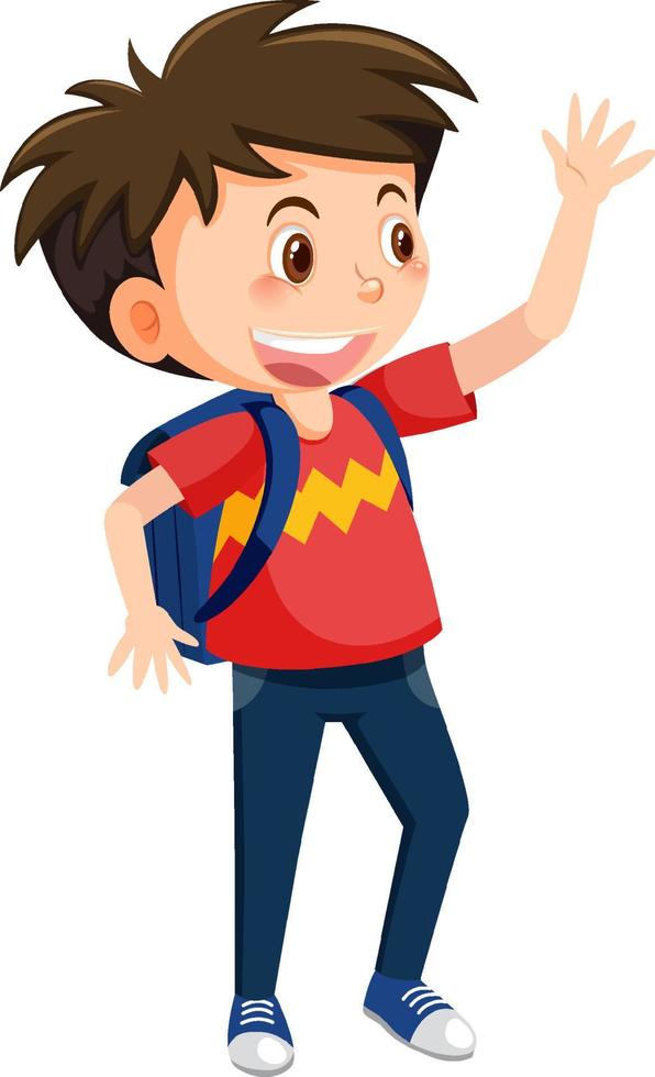 Male student cartoon character with backpack on white background vector