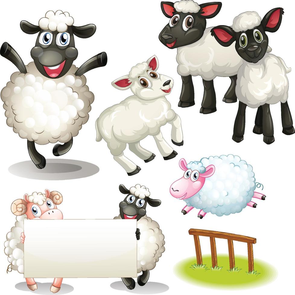 Cute animals cartoon set on white background vector