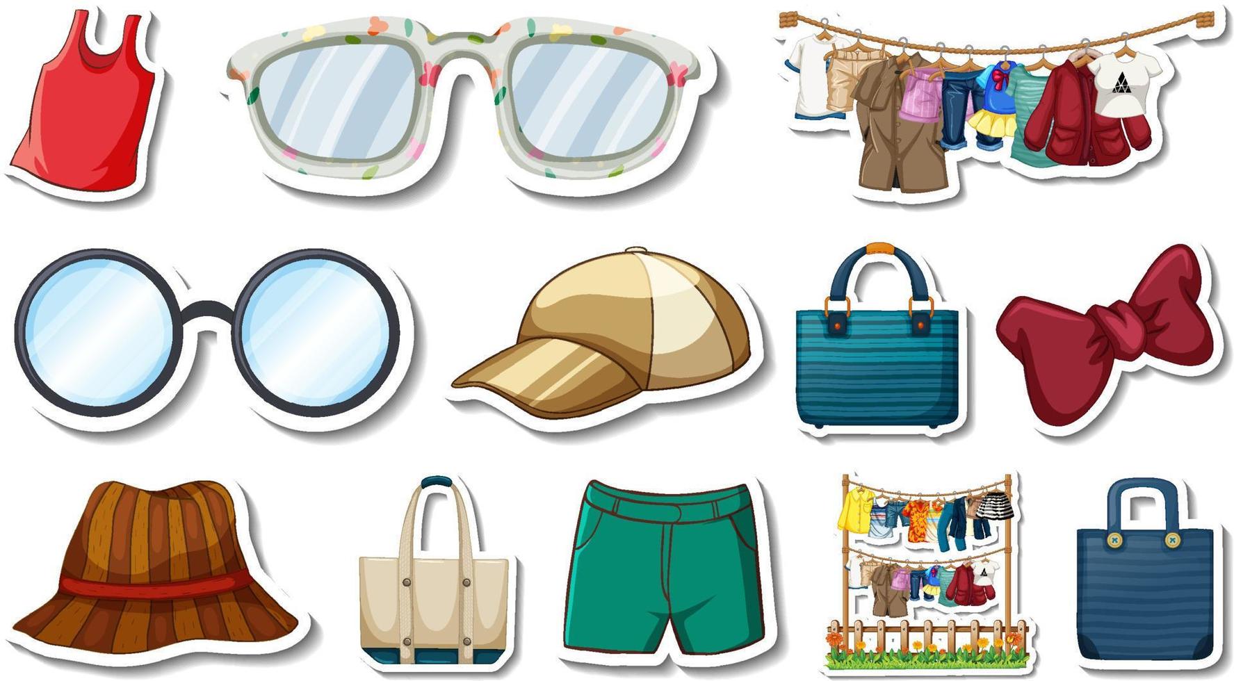 Sticker set of clothes and accessories vector