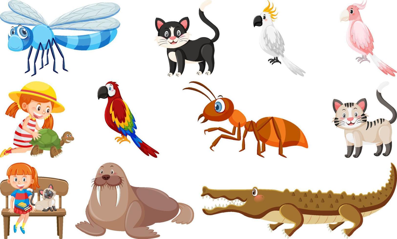 Set of various wild animals in cartoon style vector