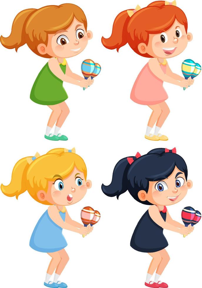 Set of different girls playing maracas vector
