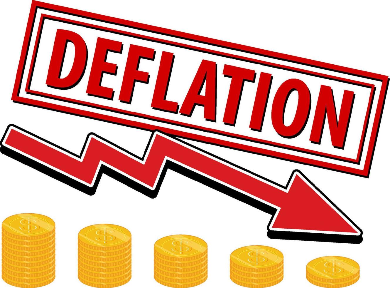 Deflation stamp with red arrow pointing down vector