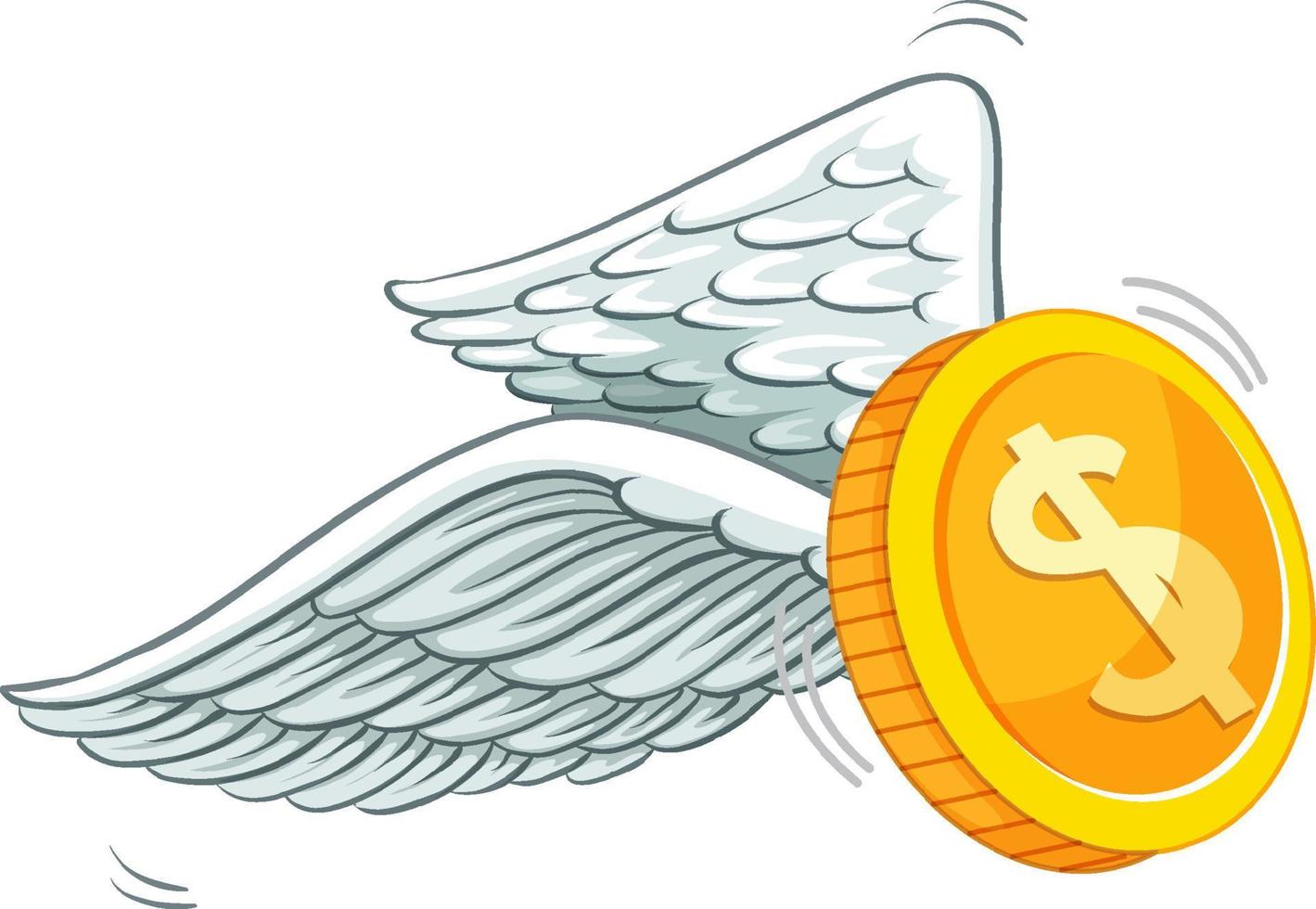 Gold coin with wings cartoon vector