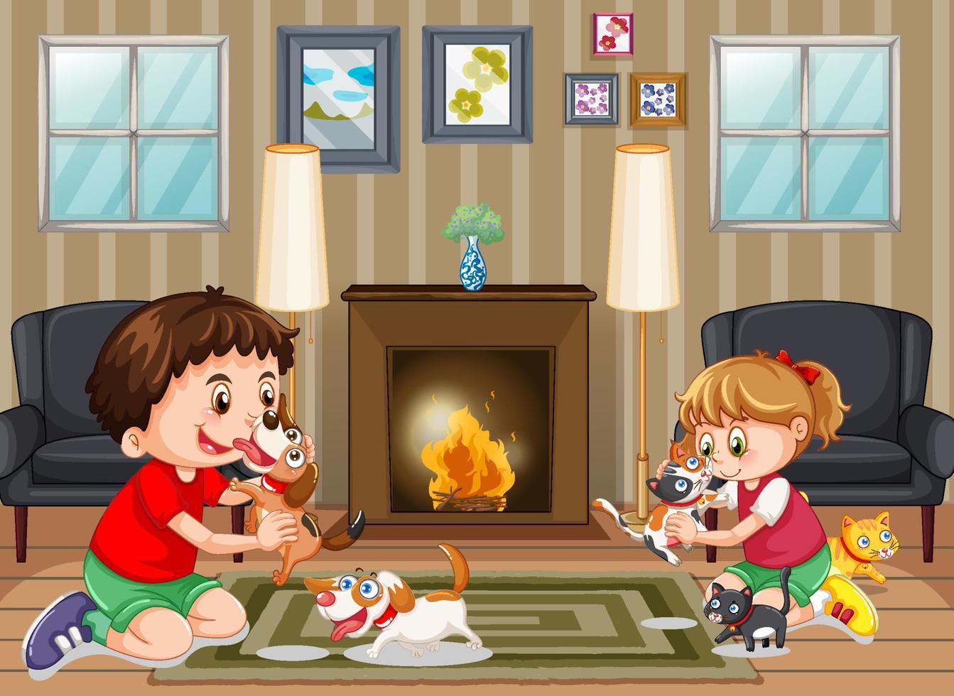 Scene with children playing indoor vector