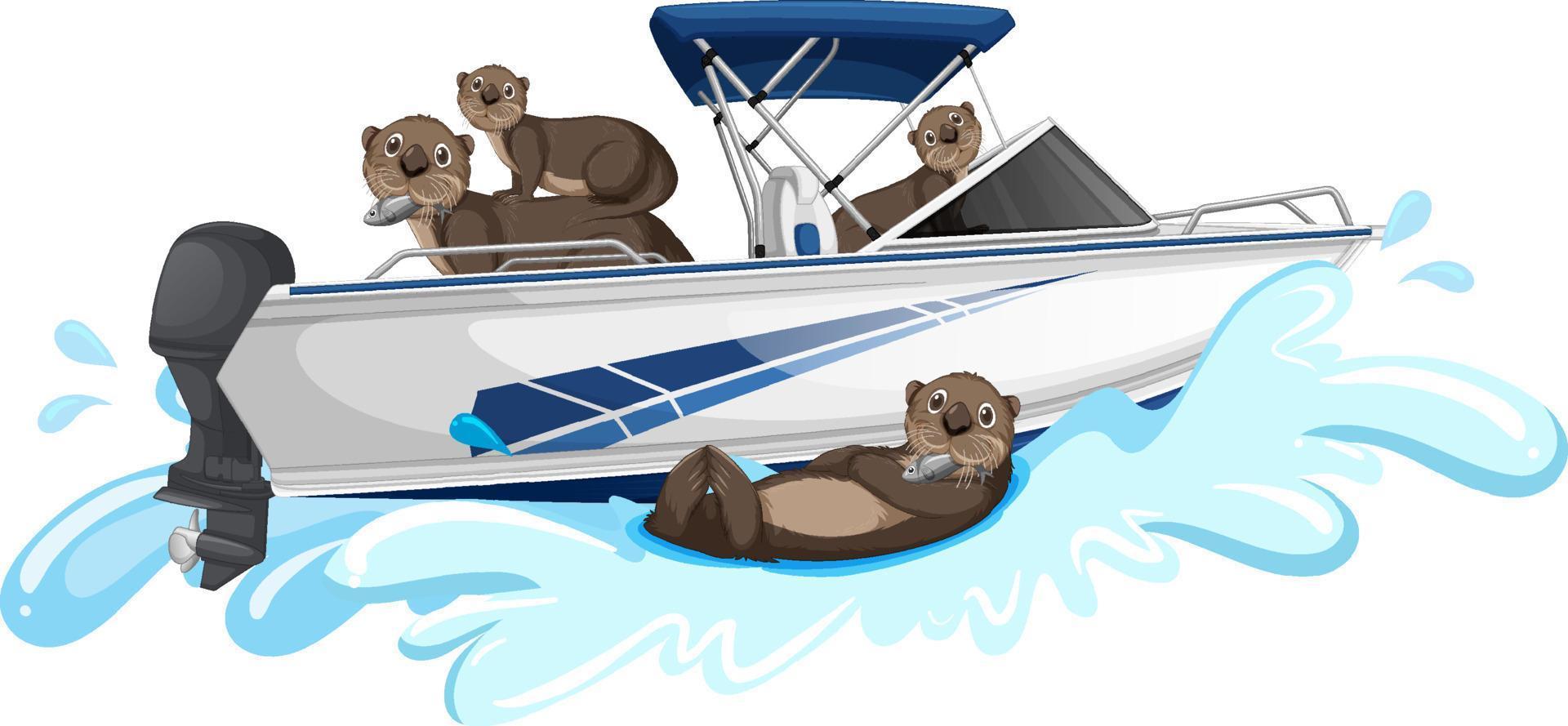 Group of otters on speedboat vector