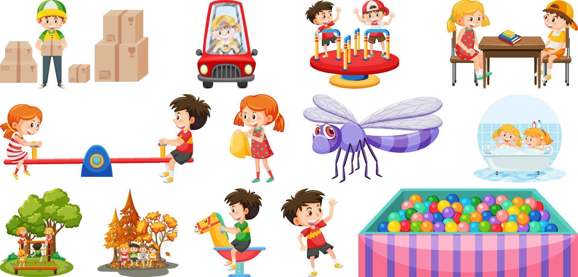 Set of cute kids and objects vector