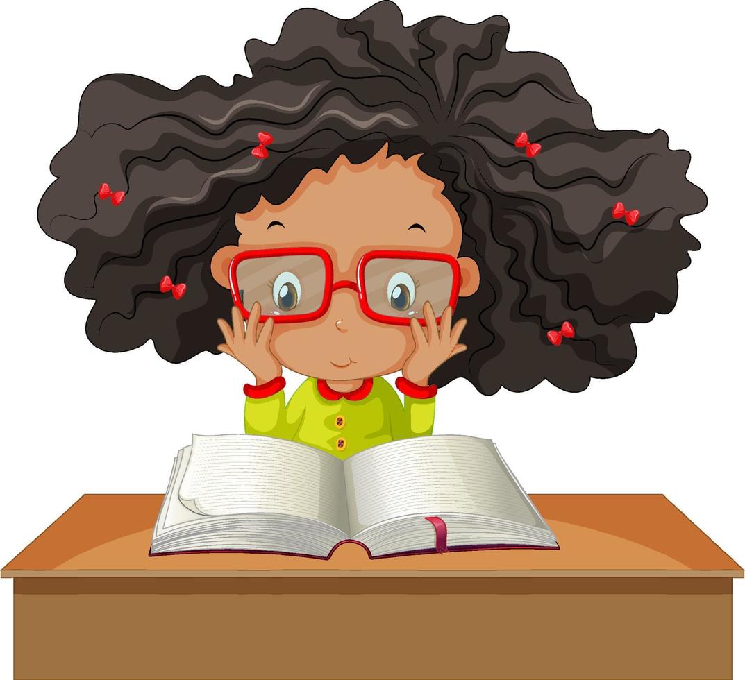 A girl reading a book on white background vector