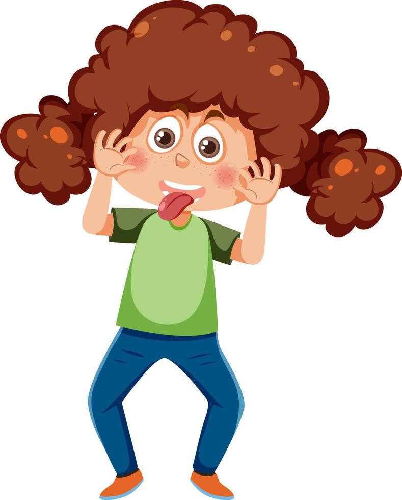 A girl doing zany face cartoon character vector