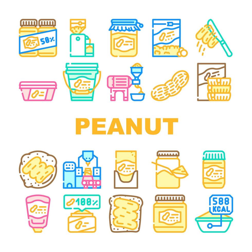 Peanut Butter Food Collection Icons Set Vector