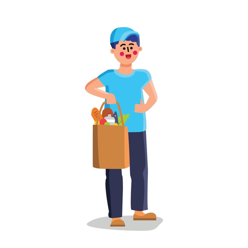 Volunteer Holding Groceries, Food Donation Vector Illustration