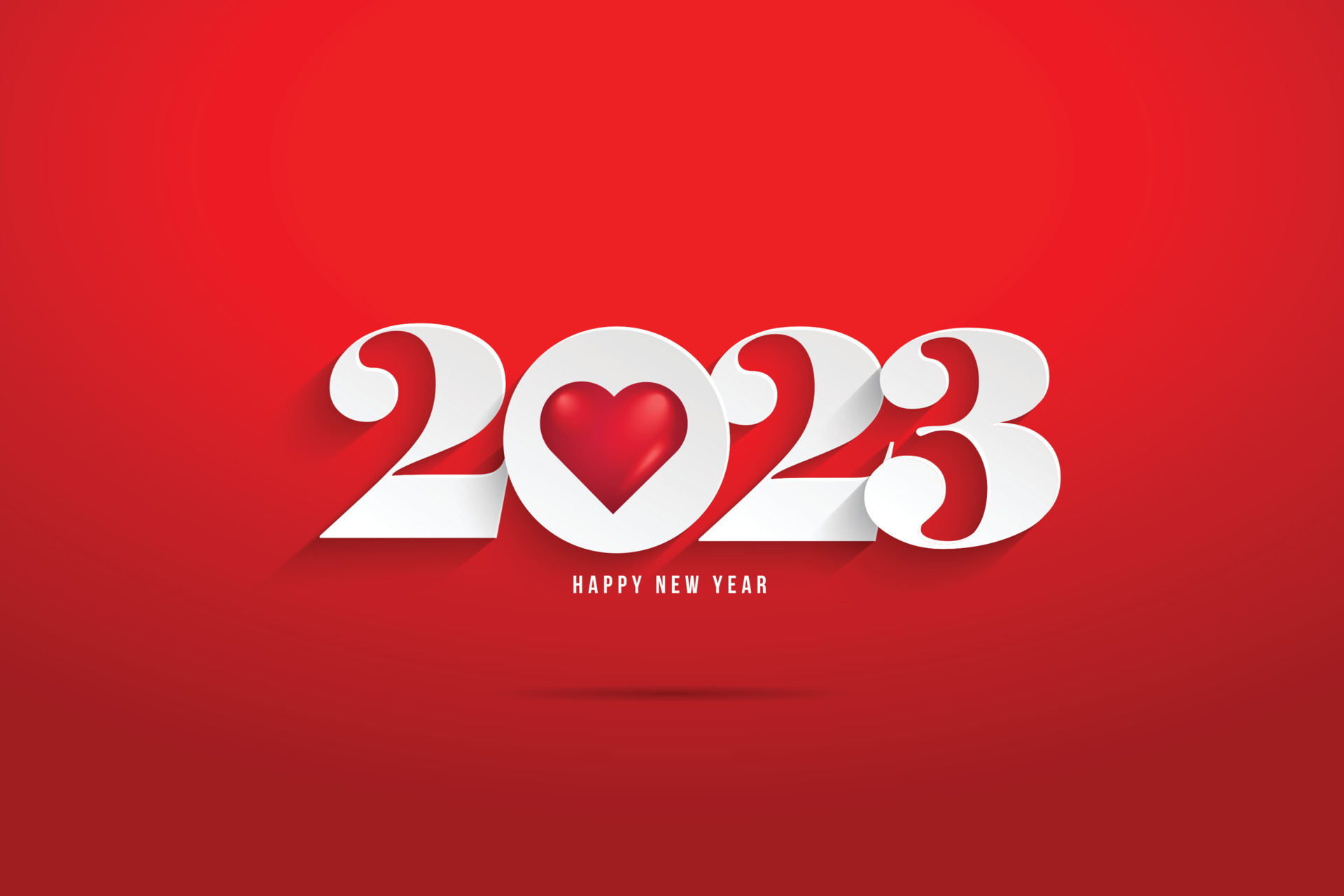 Happy new year 2023 white numbers paper cut style on a red background