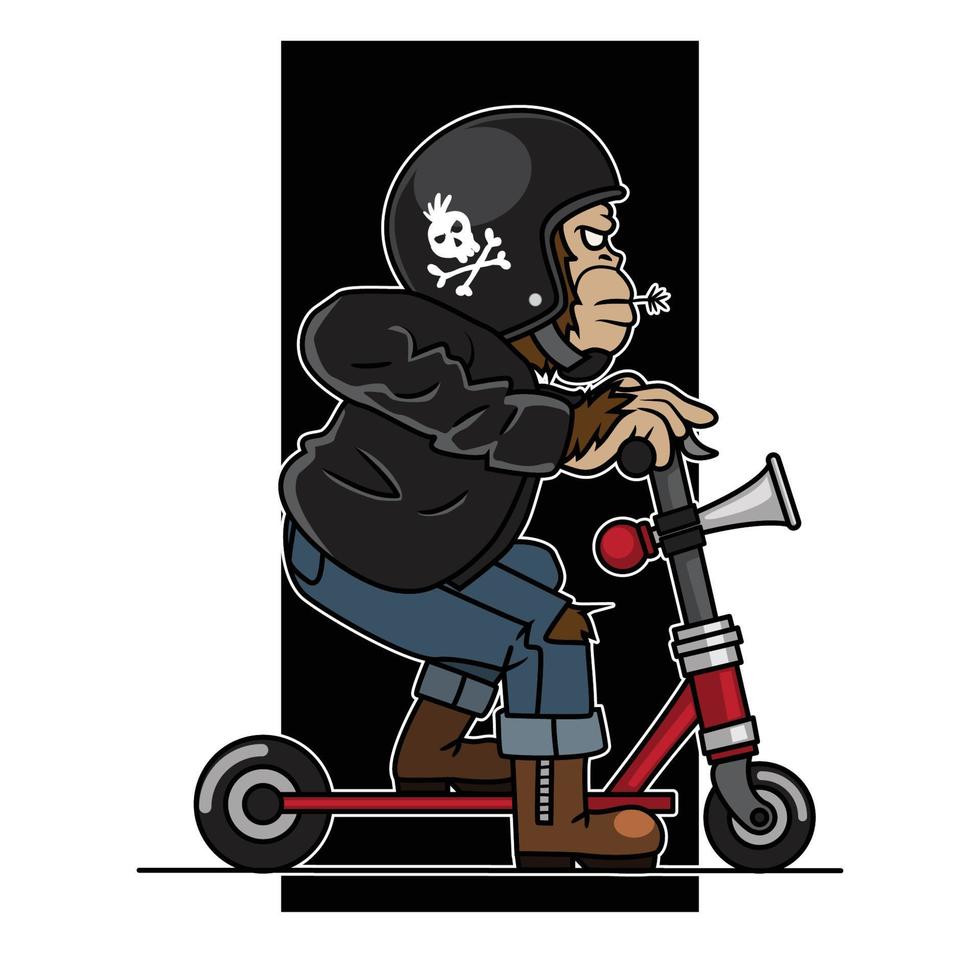 cartoon ape riding scooter vector