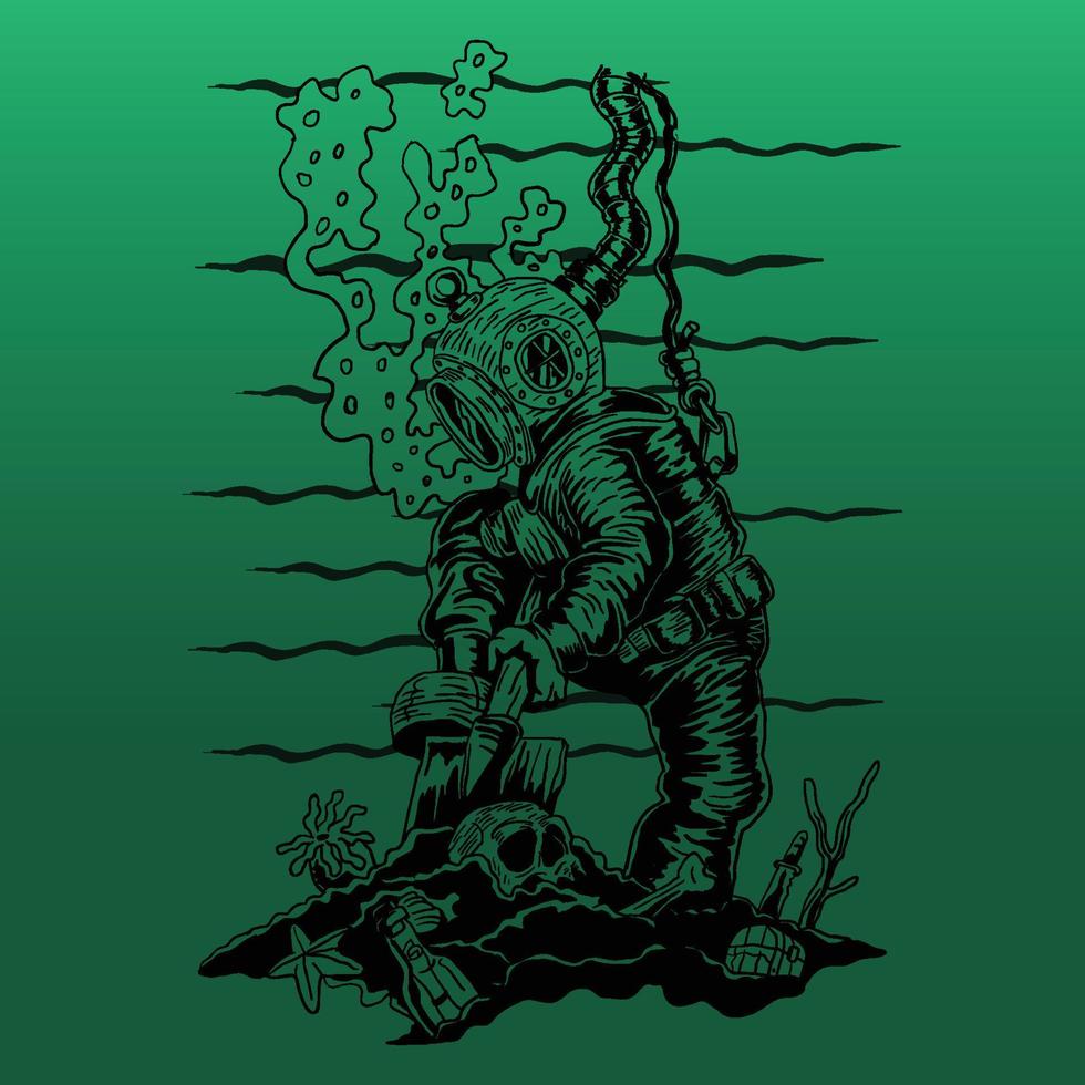 deep diver graphic illustration for tshirt vector