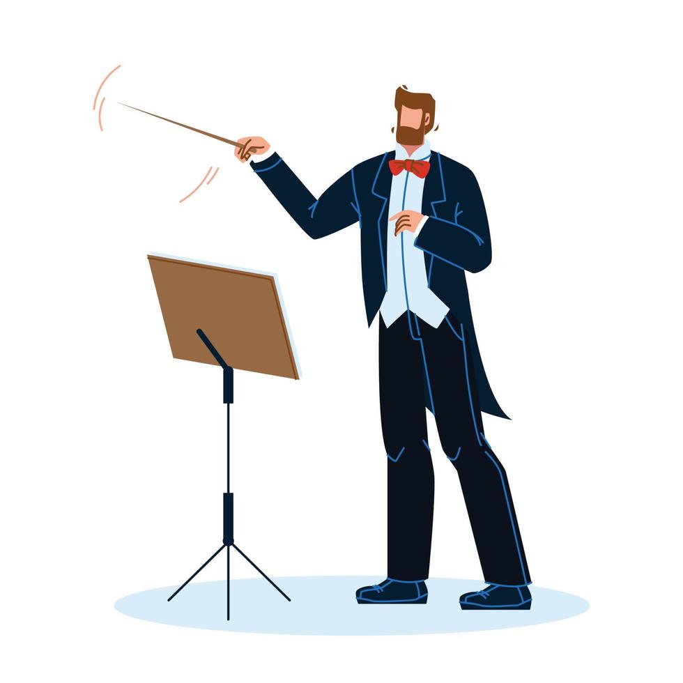 Conductor de música hombre dirigiendo orquesta ilustración vectorial vector