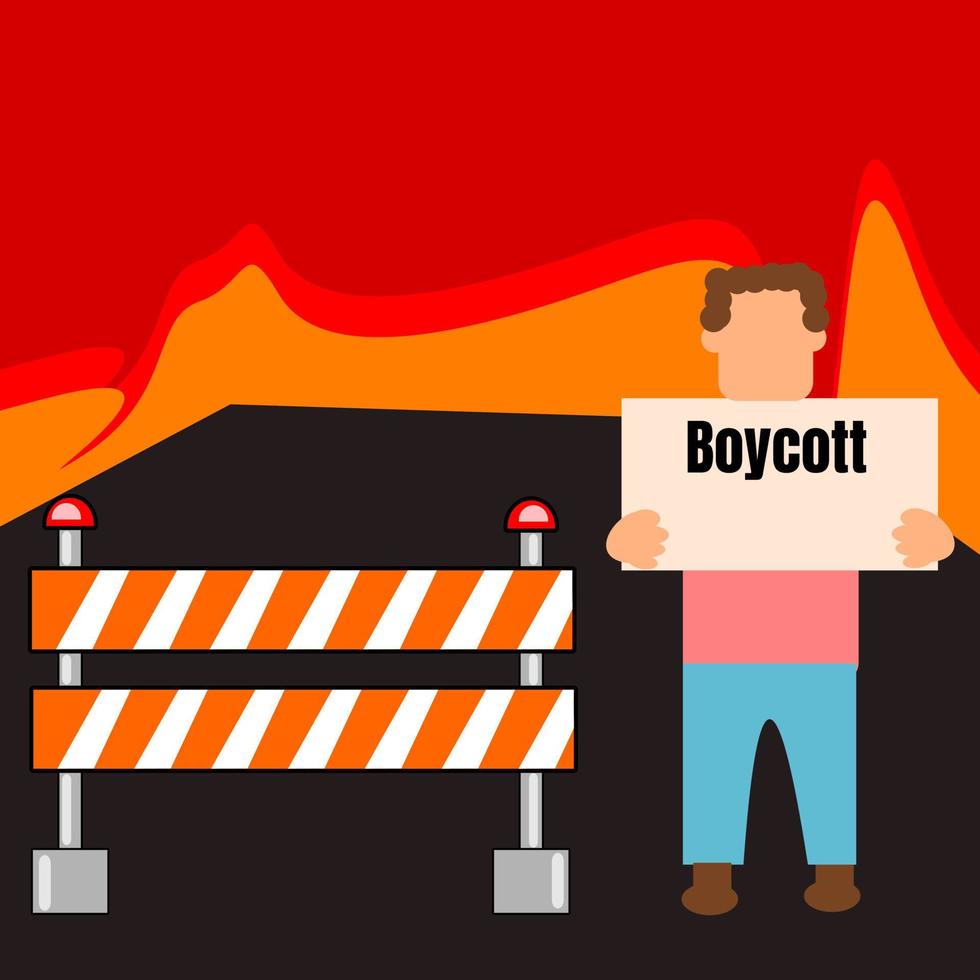 Protesting of urban resident boycotting, chaos, crisis, riot to resistant a policy . with a barrier placard. vector