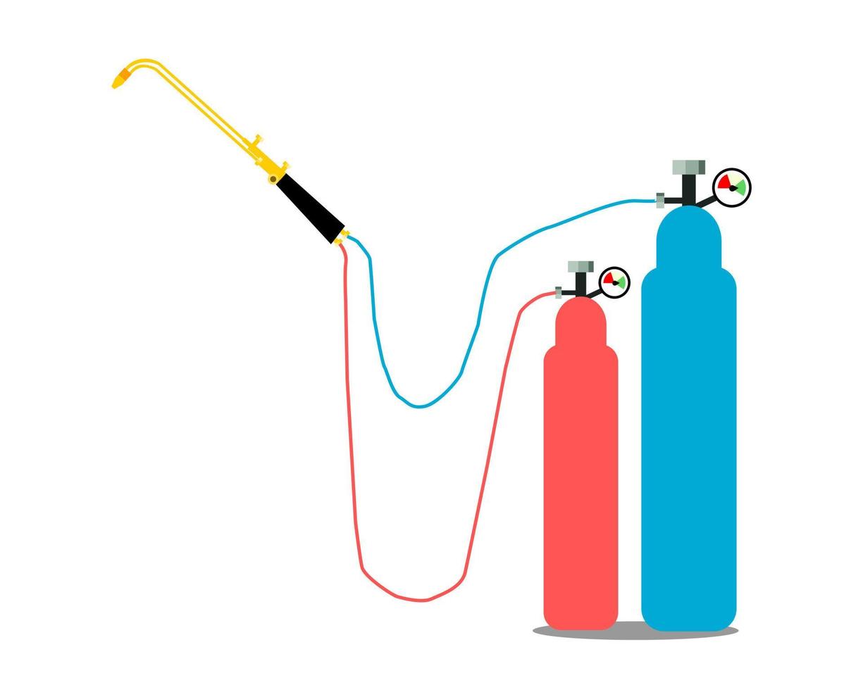 soldadura oxiacetilénica oaw. tanque de gas oxiacetileno, soplete de corte, manómetro. soldadura de gas soldadura de oxiacetileno que se utiliza para la fabricación, corte de metal, unión de metal. ilustración vectorial de diseño plano vector