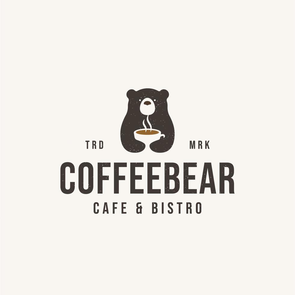el diseño del logo del oso de café en estilo vintage en un fondo marrón es perfecto para cafeterías, bares, cafés, restaurantes, bebidas, etc. vector