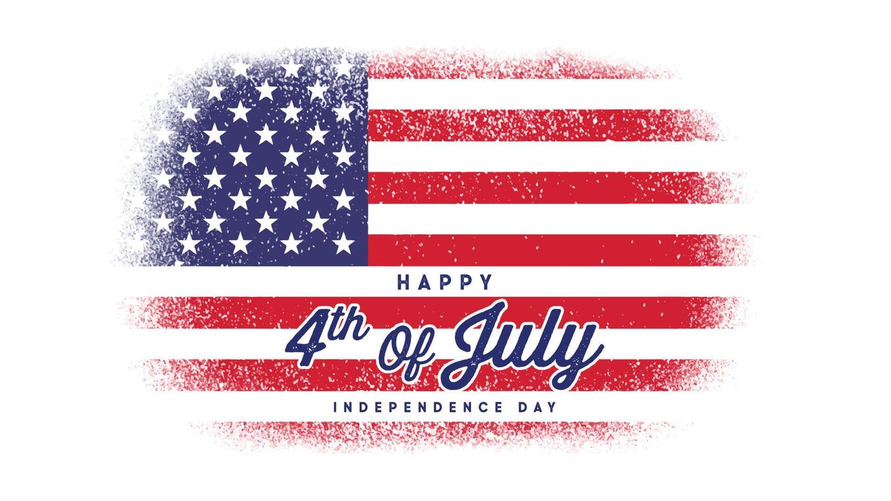 Happy 4th of July Independence Day greeting card with american flag brush stroke background and hand lettering text design. Vector illustration.