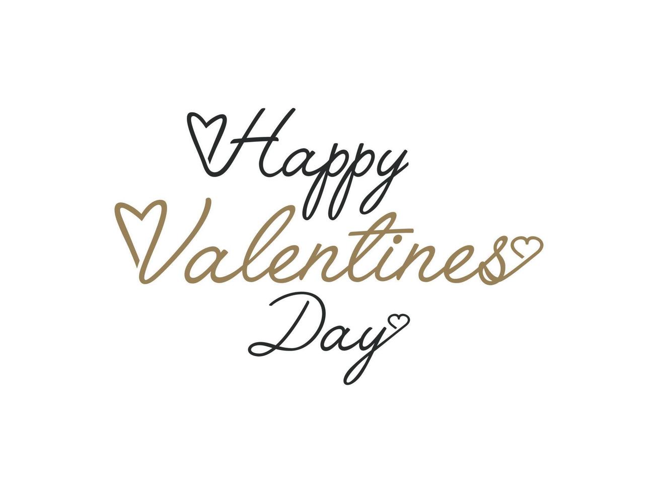 Happy Valentine's Day Card. Gold Text Handwritten Calligraphy Lettering with Hearts Shapes Decorative Ornaments isolated on White Background. Flat Vector Design for Greeting Cards.