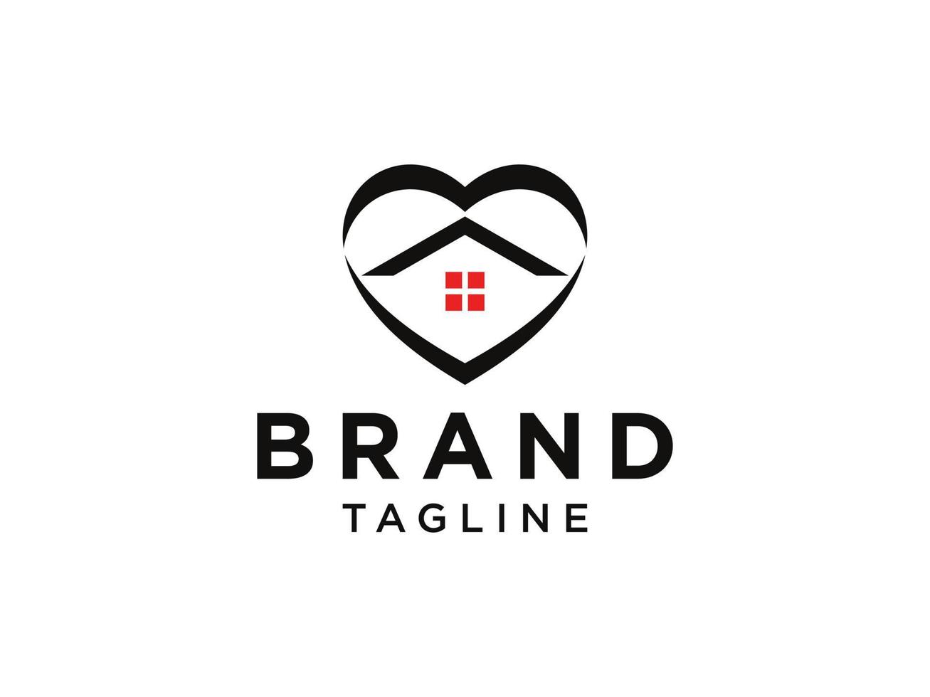 Abstract Love Home Logo. Black and Red Line Style Heart and House Icon Combination isolated on White Background. Usable for Building and Family Care Logos. Flat Vector Logo Design Template Element.